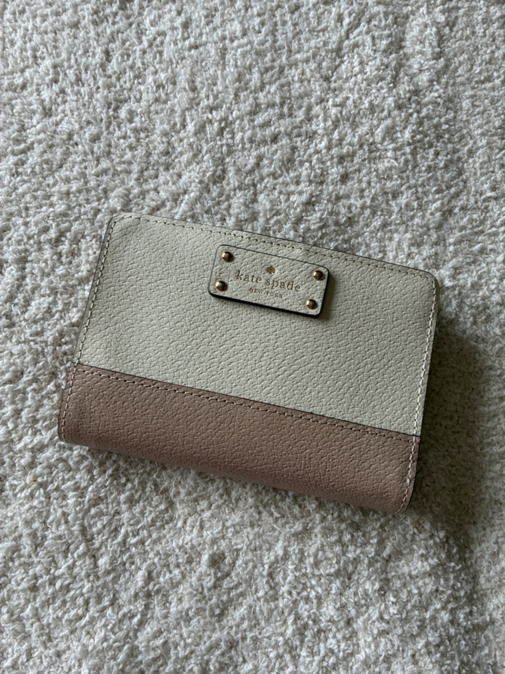 kate spade Two-Tone Cream and Taupe Compact Leather Wallet